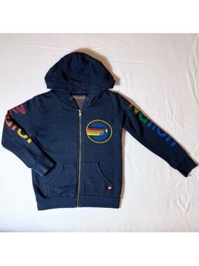 Aviator Nation Zip Hoodie Boys 8 Girls Unisex Rainbow Sleeve Graphics Sweatshirt